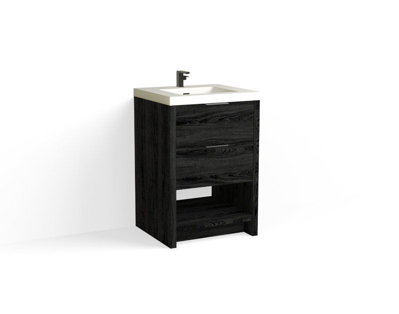 Vue 24" W Freestanding Single Bathroom Vanity, Matte White/Single, Matte Black, Charred