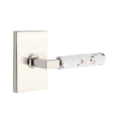 Select Privacy Interior Mortise w/ Modern Rectangular Rosette & L-Sq. Stem, Lt. Terrazzo Lever