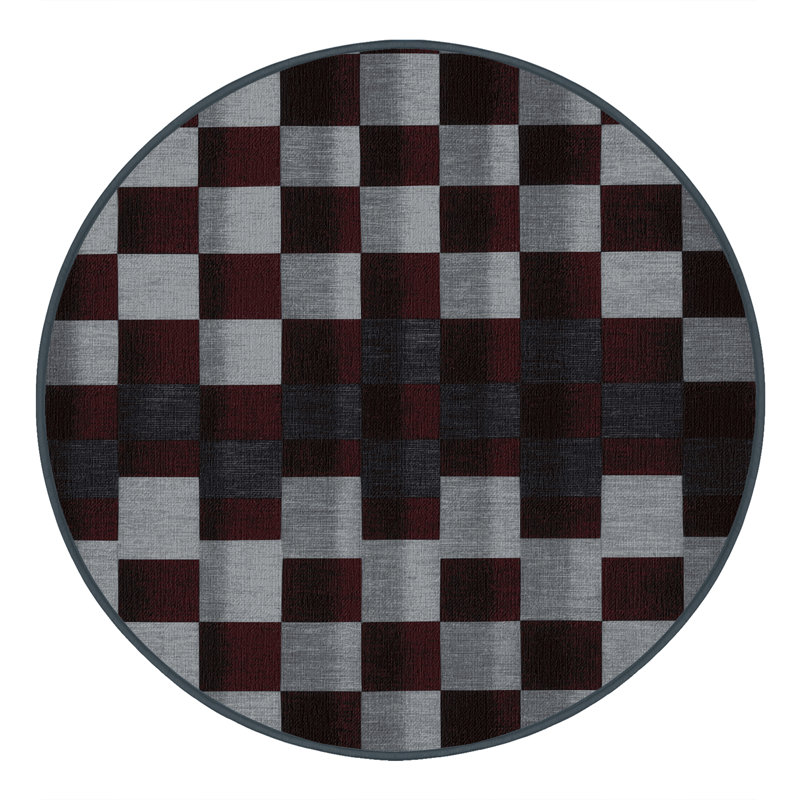 Tapis brun à carreaux lavable à la machine, Rond 3 pi
