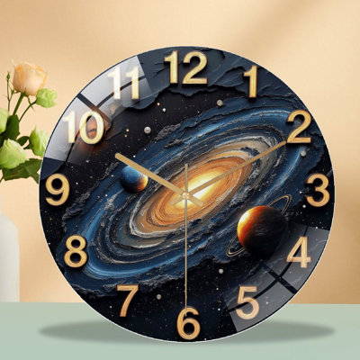 Galaxy Spiral Art Wall Clock  Home Decor Art - 12'' Modern Glass Wall Clock