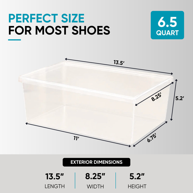 Lot de 2 boîtes à chaussures modernes de rangement - 6,5 pintes/6 litres, organisateur de chaussures empilable en plastique (13,5 po L x 8,35 po l x 5,2 po H)