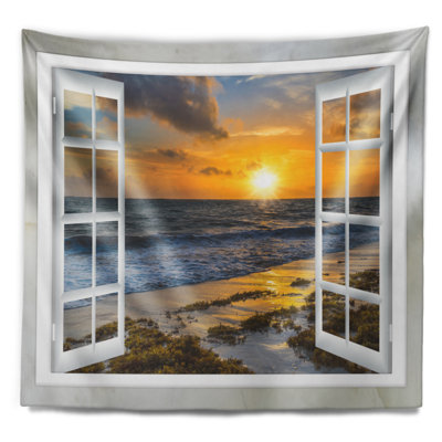 Tapisserie coucher de soleil avec fenêtre ouverte