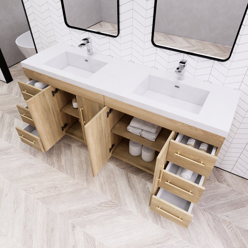 Verda 70.86'' Double Bathroom Vanity with Acrylic Top, Oak