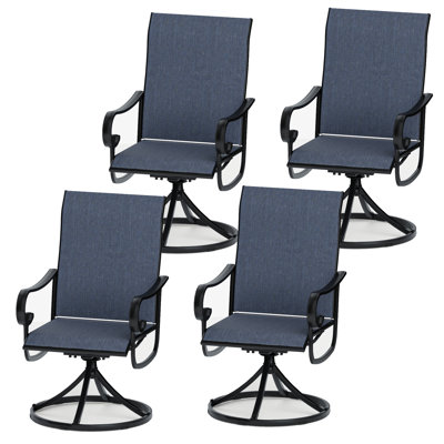 Ensemble de 4 chaises de patio pivotantes, chaises de salle à manger d'extérieur avec dossier haut, chaise berçante pivotante toutes saisons avec structure en métal robuste pour la piscine, la pelouse et le jardin