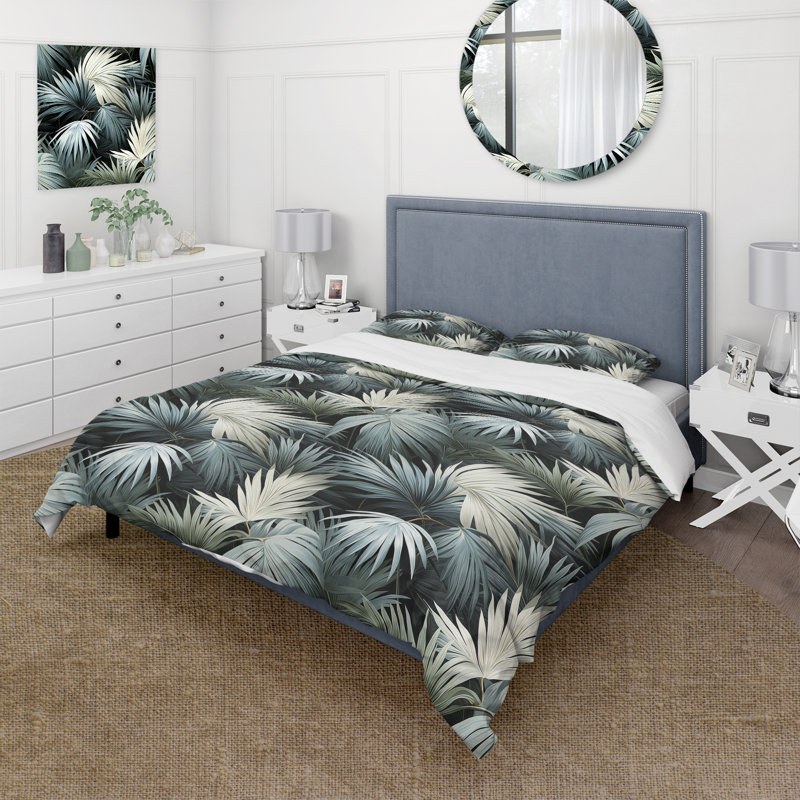 Literie monochrome à motif tropical I, Housse de couette pour très grand lit et 2 très