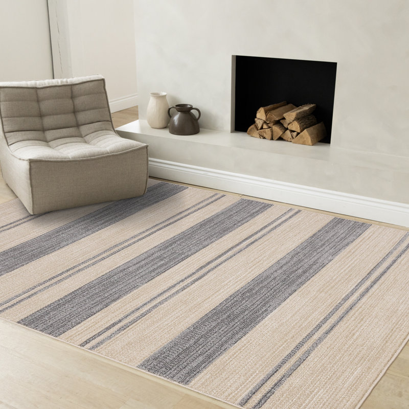 Tapis rayé beige moderne contemporain d'intérieur, 7 pi 10 po x 10 pi 6 po