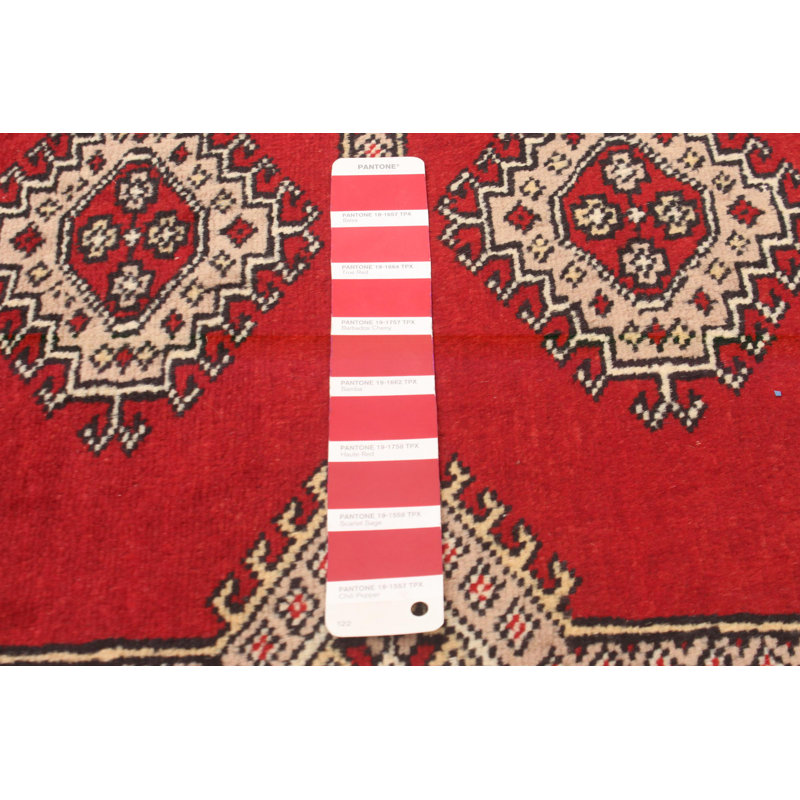 Tapis rouge en laine noué à la main de conception unique 2 pi 7 po x 4 pi 1 po New Age Montarious