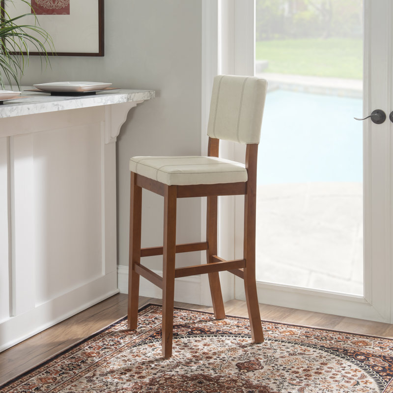 Upholstered Counter Stool with Solid Wood Frame, Bar Stool (30" Seat Height), Cream