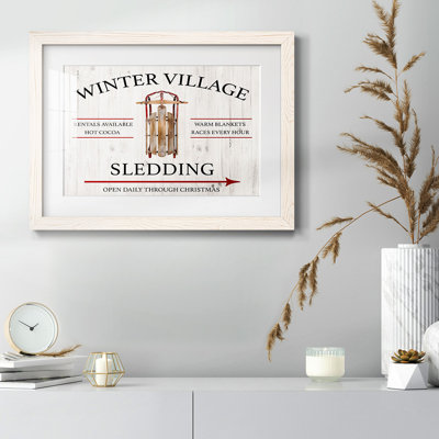 Winter Village Sledding, reproduction d'art encadrée