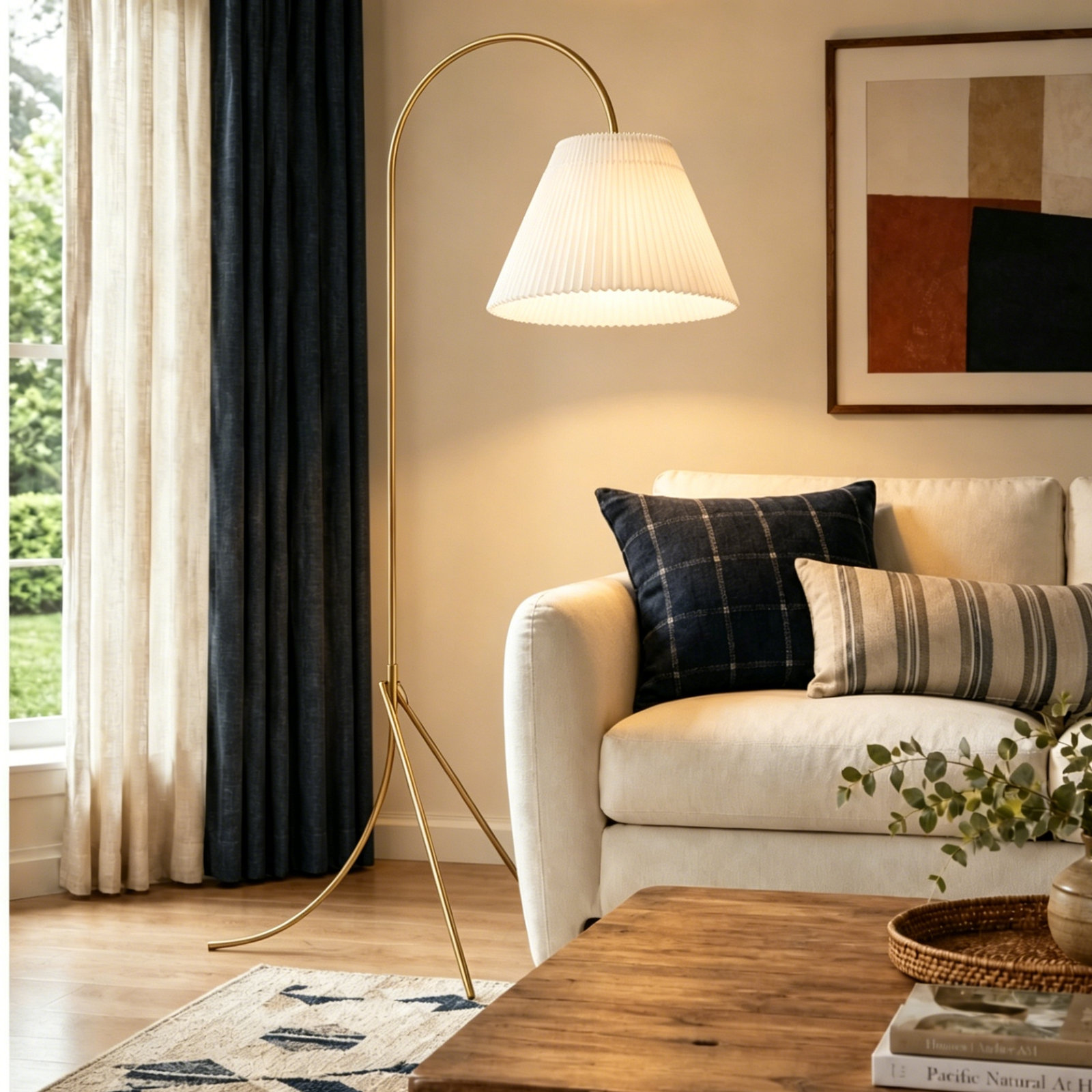 73" Linen Floor Lamp, Gold