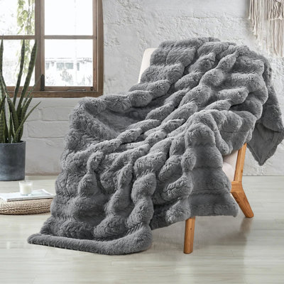 Tread Pattern Rabbit Faux Fur Throw