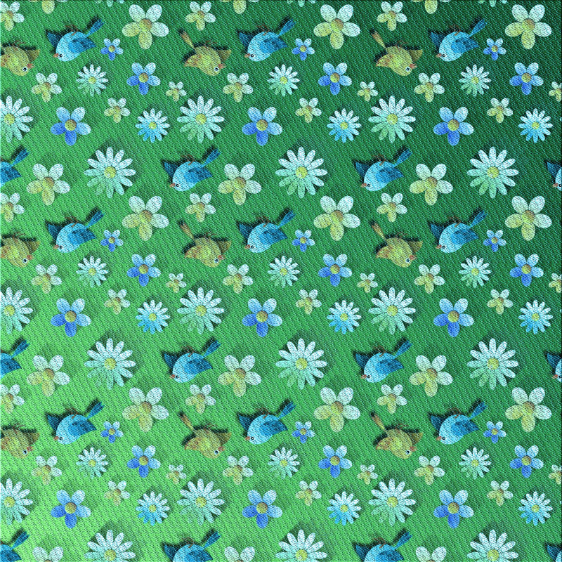 Tapis vert à motif floral, Carré 5 pi