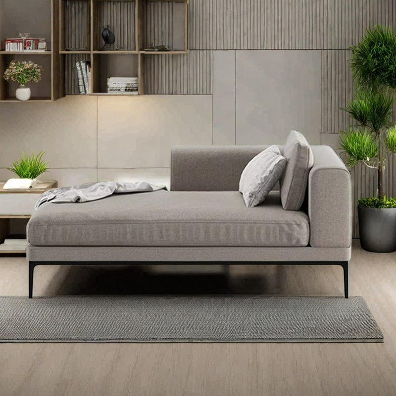 Sponge cotton linen solid wood chaise chair, Right Hand Facing