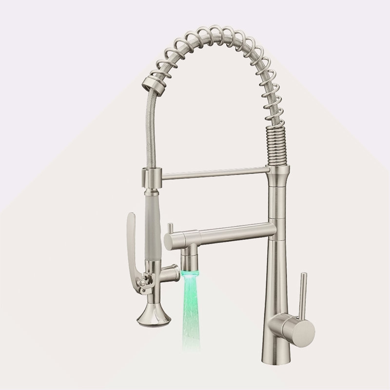 Heavy Duty Commercial Style Ledkitchen Sink Faucet, Single Handle Pre-Rinse Spring Sprayer Kitchen Faucets, High Arc Pull Down Kitchen Faucet