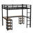 Full XL Metal Loft Bed with L-Shaped Desk, Metal Loft Bed with Storage Shelves, Safety Guardrail & Ladder, Noise-Free Space Saving Metal Loft Beds Frame, No Box Spring Needed, for Bedroom, Dorm & Gaming Room, Black