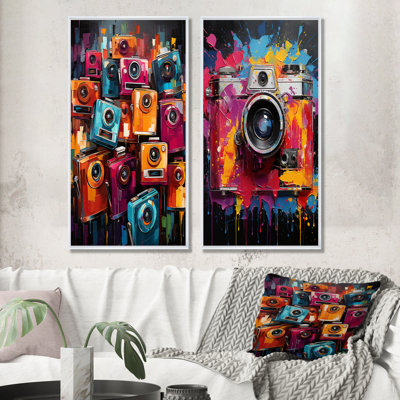 Popart appareil photo coloré - ensemble d'art abstrait sur toile Popart