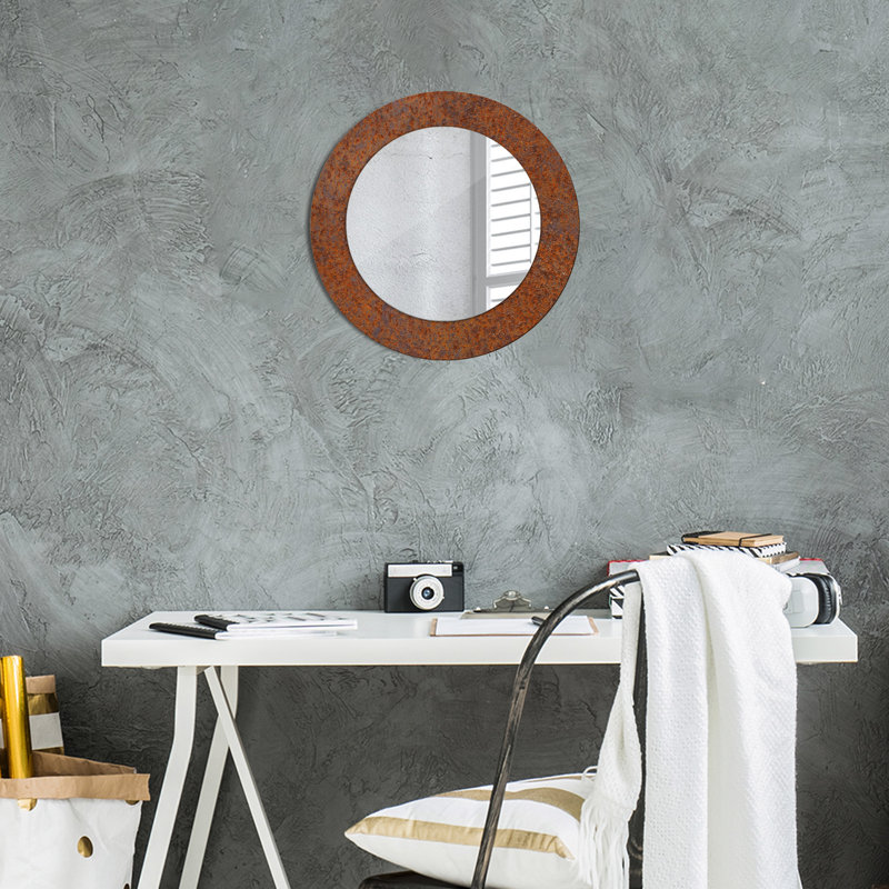 Huldar Glass Flat Wall Mirror, Brown Rusted Metal, 50cm H x 50cm W
