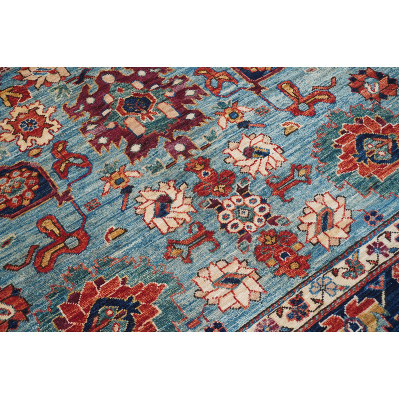 High-Quality Hand-Knotted Light Blue And Navy Area Rug