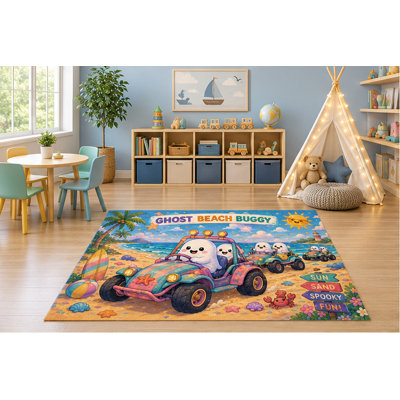 Tapis pour enfant Buggy Beach «Ultra Léger» 5 pi x 7 pi, mignon Halloween Ghost Beach Adventure