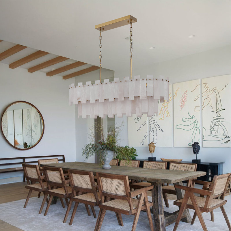 14 - Light 40" Gold Alabaster Rectangular Chandelier 2-tier Kitchen Island Lights For Dining Room
