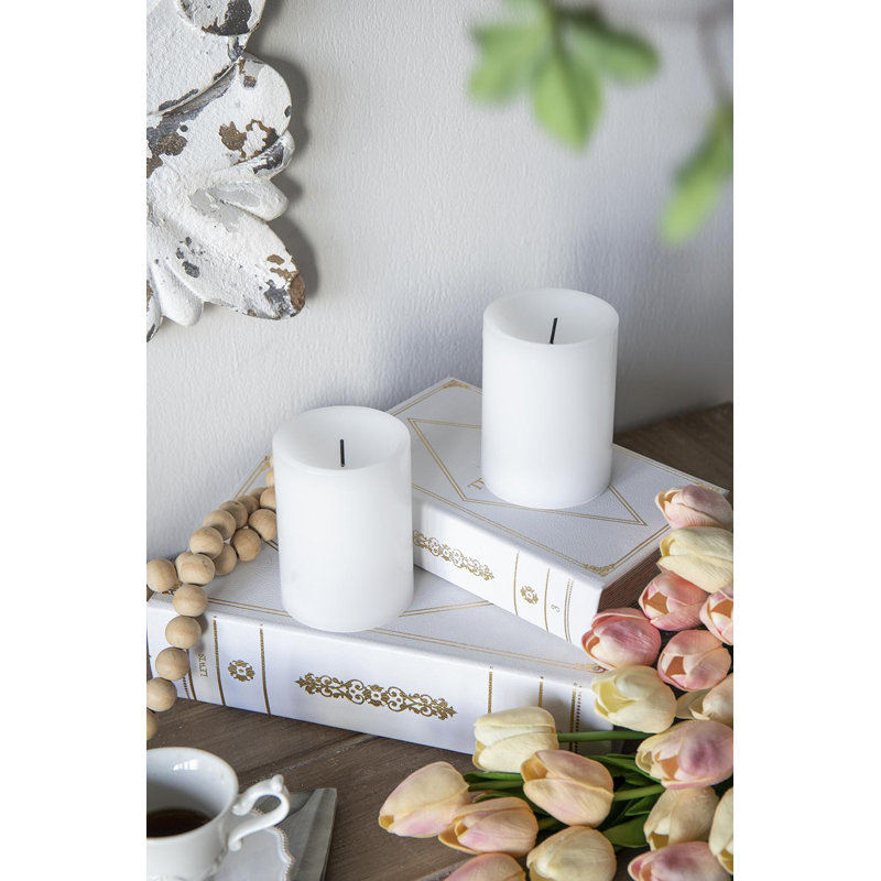 Bougies DEL avec mèche et minuterie à télécommande - ensemble de 4 - 3 po x 4 po - blanc