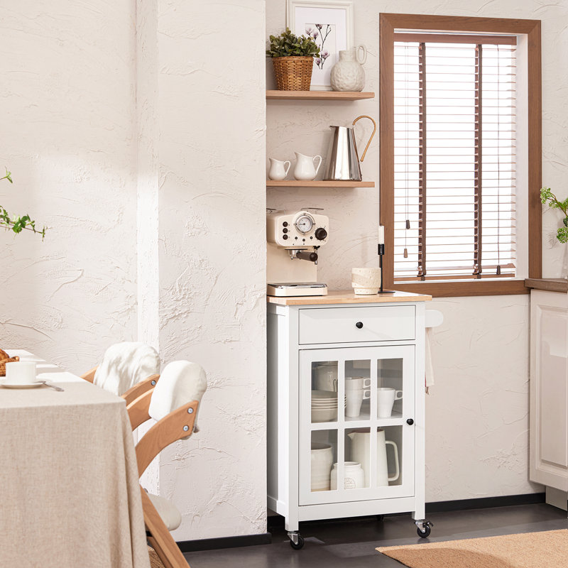 Kugler Solid Wood Top Kitchen Cart, White