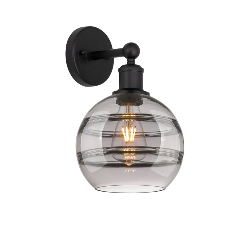 Applique murale 8 lumières Edison Bienes, Noir mat, Gris fumée clair, H 12,13 po x l 8 po x P 8,5 po