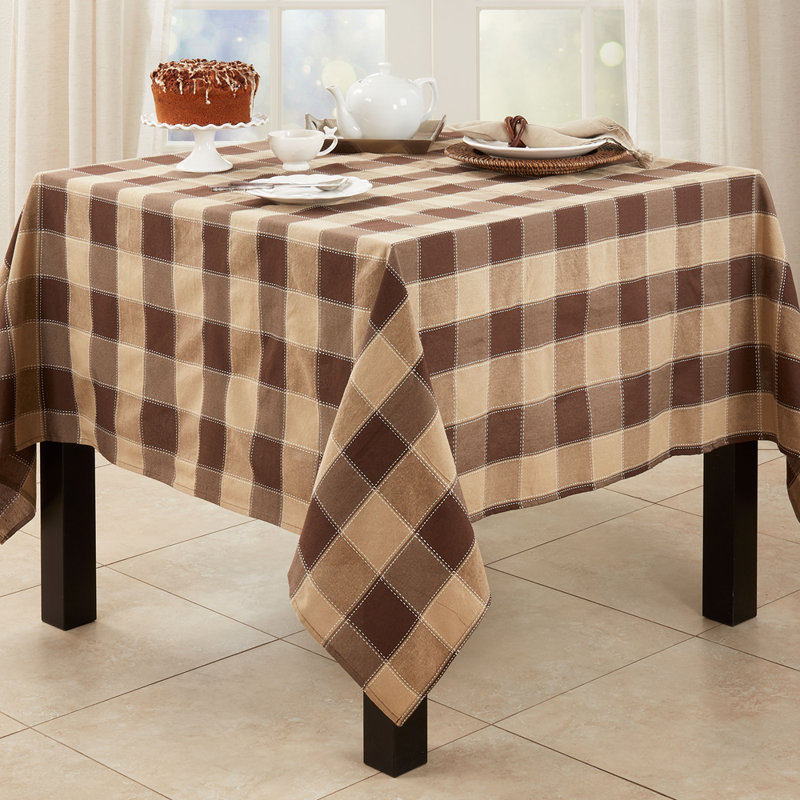 Bernardi Plaid Tablecloth, 70" L x 70" W, Mocha