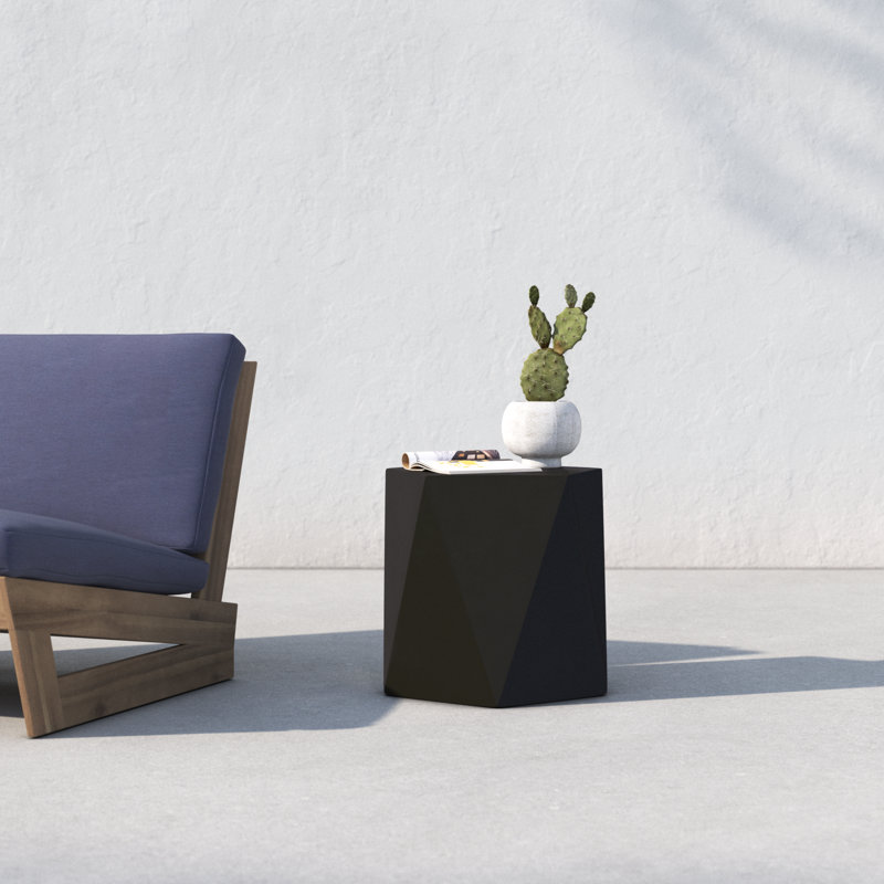Elyas 16'' Stone Outdoor Side Table, Matte Black