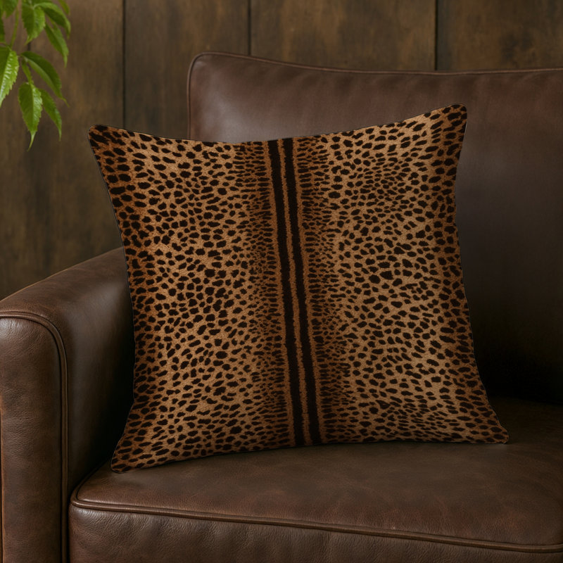 Coussin d'intérieur et d'extérieur, Carré 16 po, Imprimé animal noir