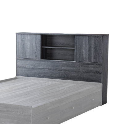Tête de lit bibliothèque simple avec portes coulissantes, casiers à quatre tablettes et panneaux anti-poussière pour un rangement et un confort accrus