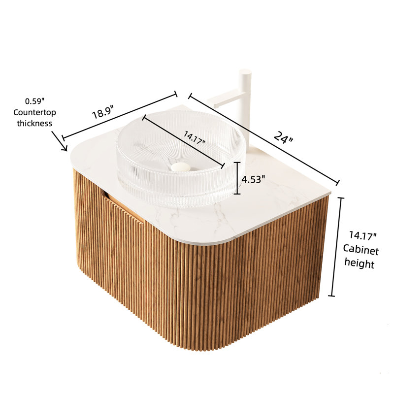 Meuble-lavabo 24 po avec verre en cristal blanc, tiroir en contreplaqué, système de fermeture en douceur, installation facile