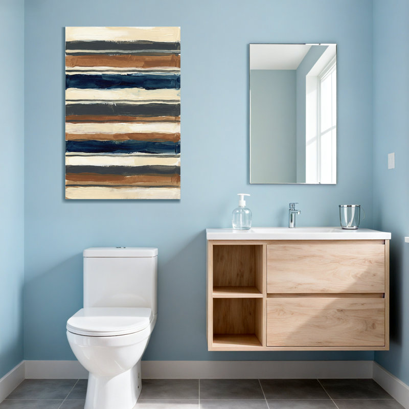 Rayures horizontales abstraites dans des tons terreux et bleu marine, H 40 po x l 28 po