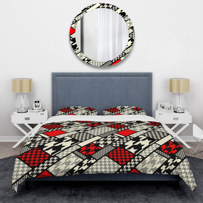 Ensemble de housse de couette à motifs rouge et noir Patchwork