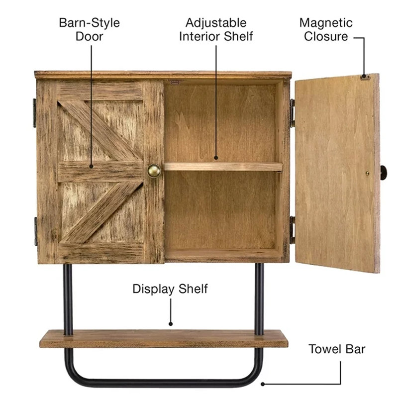 Armoire de salle de bain murale Barndoor avec barre à serviettes, rangement mural pour salle de bain, conception compacte de 17 po x 21 po