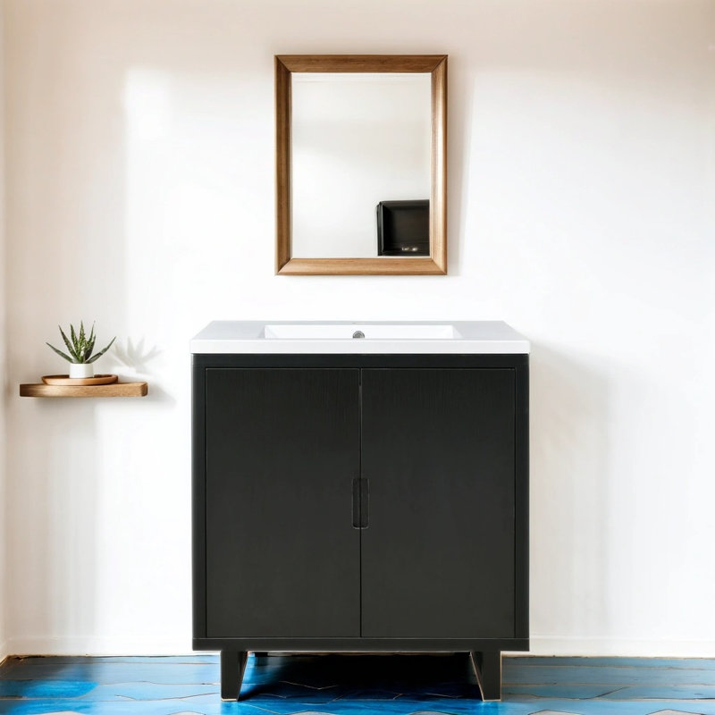 Ensemble de meuble-lavabo simple 30,04 po avec plateau en résine Rayinth, Noir