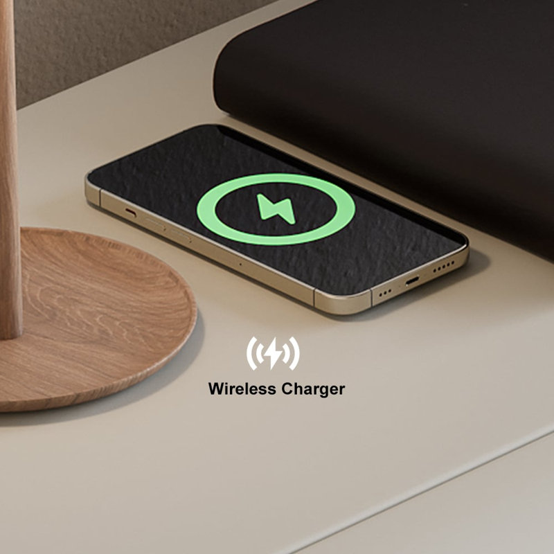 Humply Modern Leather Smart Nightstand with Wireless Charger Drawers Bedside Table, Gray