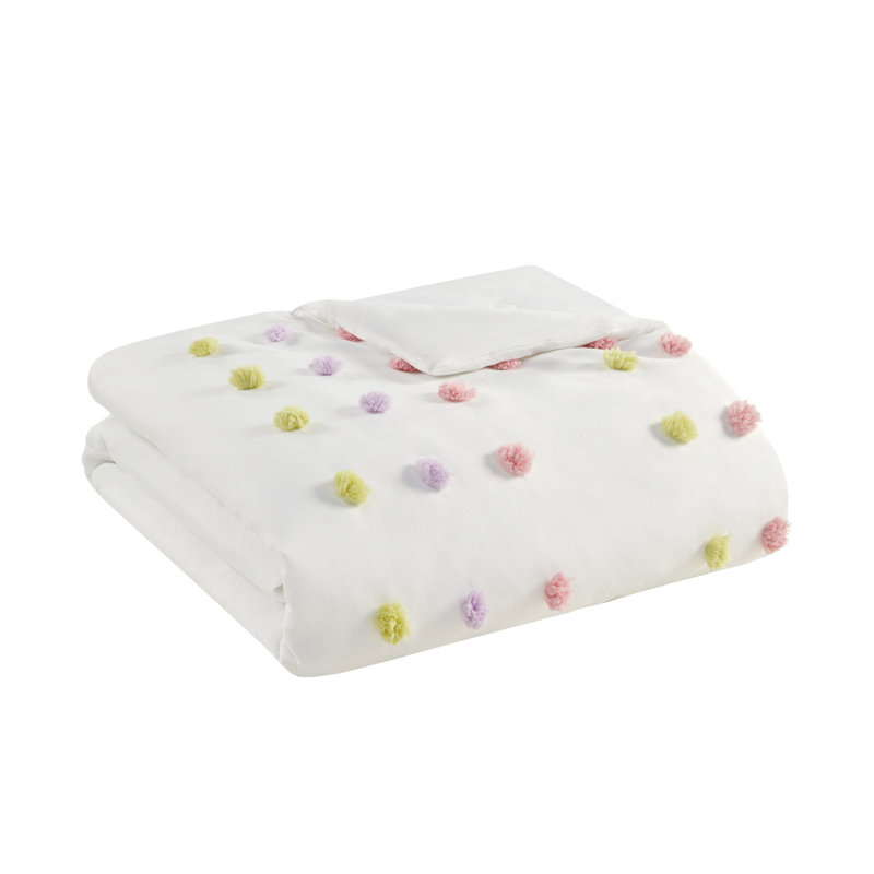 Full Pink Microfiber Kids' Comforter Set with Pompoms