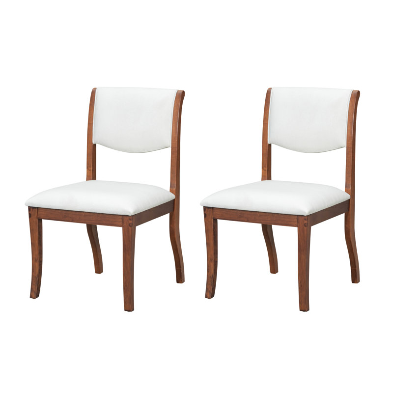 Walnut Finish Upholstered Dining Chairs Set Of 2 - Traditional Elegant Fabric Side Chairs With Curved Lines, Solid Hardwood Frame