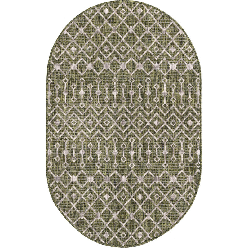 Outdoor Preen Area Rug Seige Color, Oval 3'3" x 5'3"