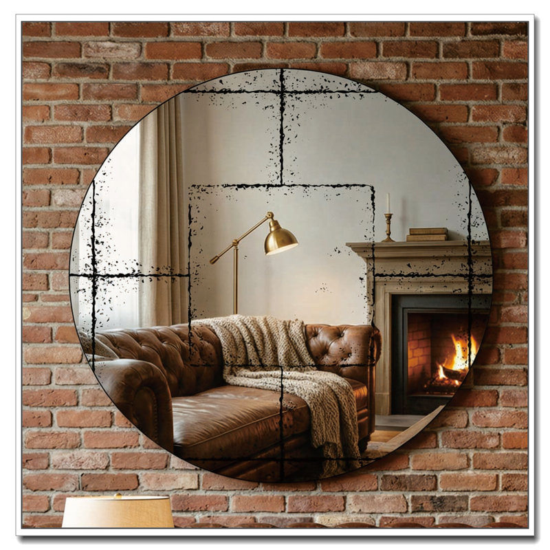 Round Wall Mounted Mirror Vintage Industrial Design Versatile Home Decor