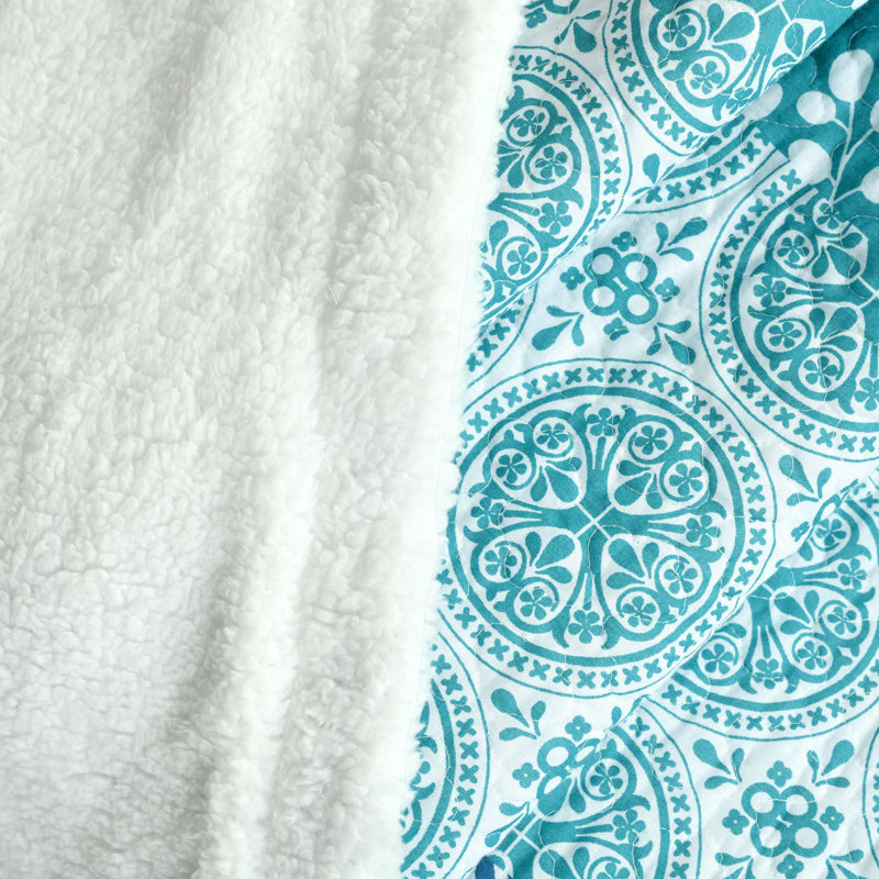 Bohemian Blue and Green Cotton Sherpa Throw Blanket
