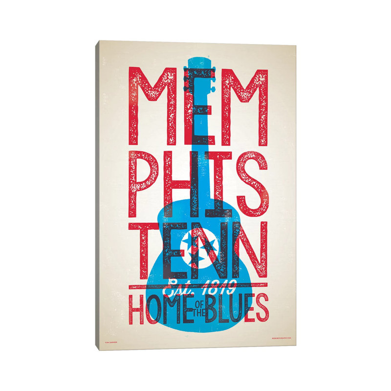«Memphis Home Of The Blues», impression de style typographique par Jim Zahniser - reproduction d'art textuel sur toile tendue