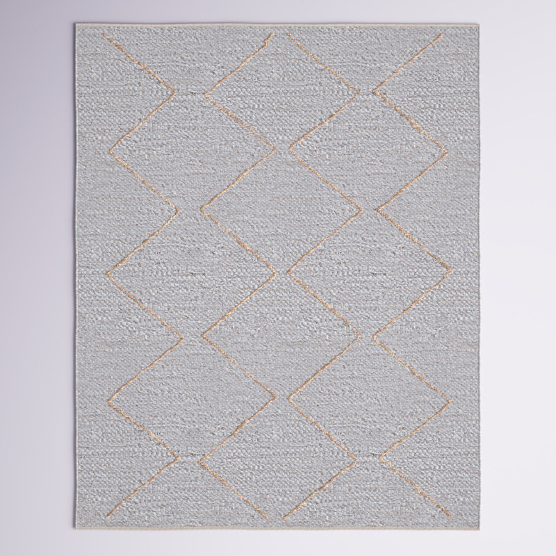 Tapis géométrique Imauri en cuir tissé à la main / en jute / en coton gris clair / naturel, Rectangle 8 pi x 10 pi