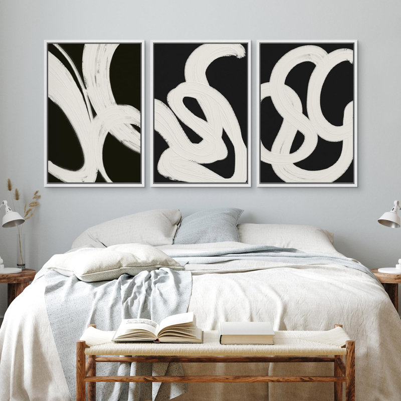 BAW noir et blanc, images abstraites modernes, décoration bohème, art encadré sur toile, 3 pièces, Blanc