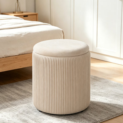 37.5cm Wide Velvet Cylinder Striped Standard Ottoman