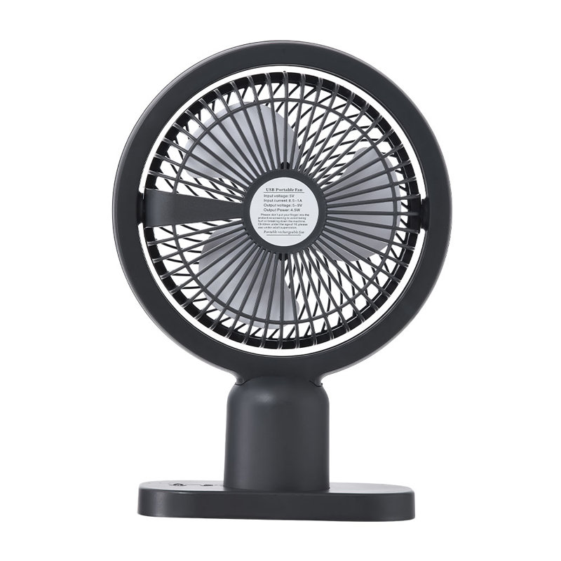 Gray Rechargeable Desk Fan with LED Light and Adjustable Tilt