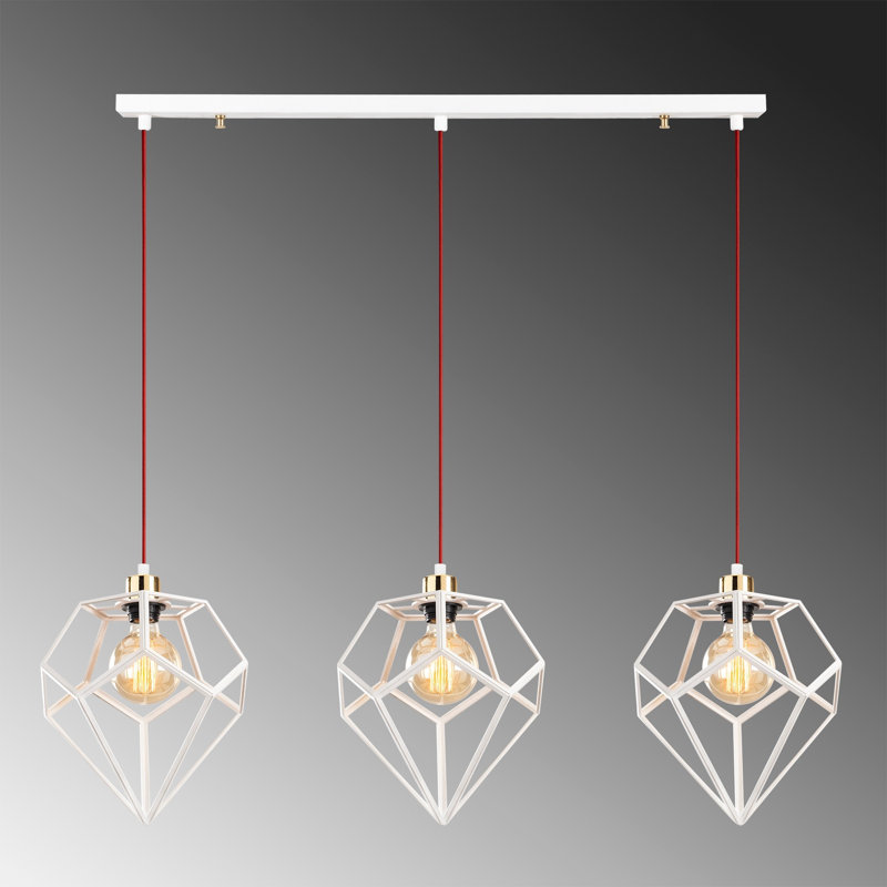 Luminaire suspendu géométrique à 3 lumières pour îlot de cuisine Hennig, Blanc /Rouge