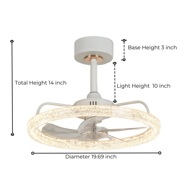 19.69" Crystal Ceiling Fan With Light  And Remote Control