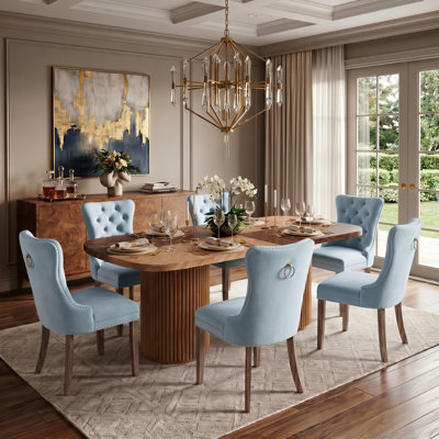 79" Rectangular Dining Table Set With Storage Pedestal Table And Tufted Upholstered Chairs